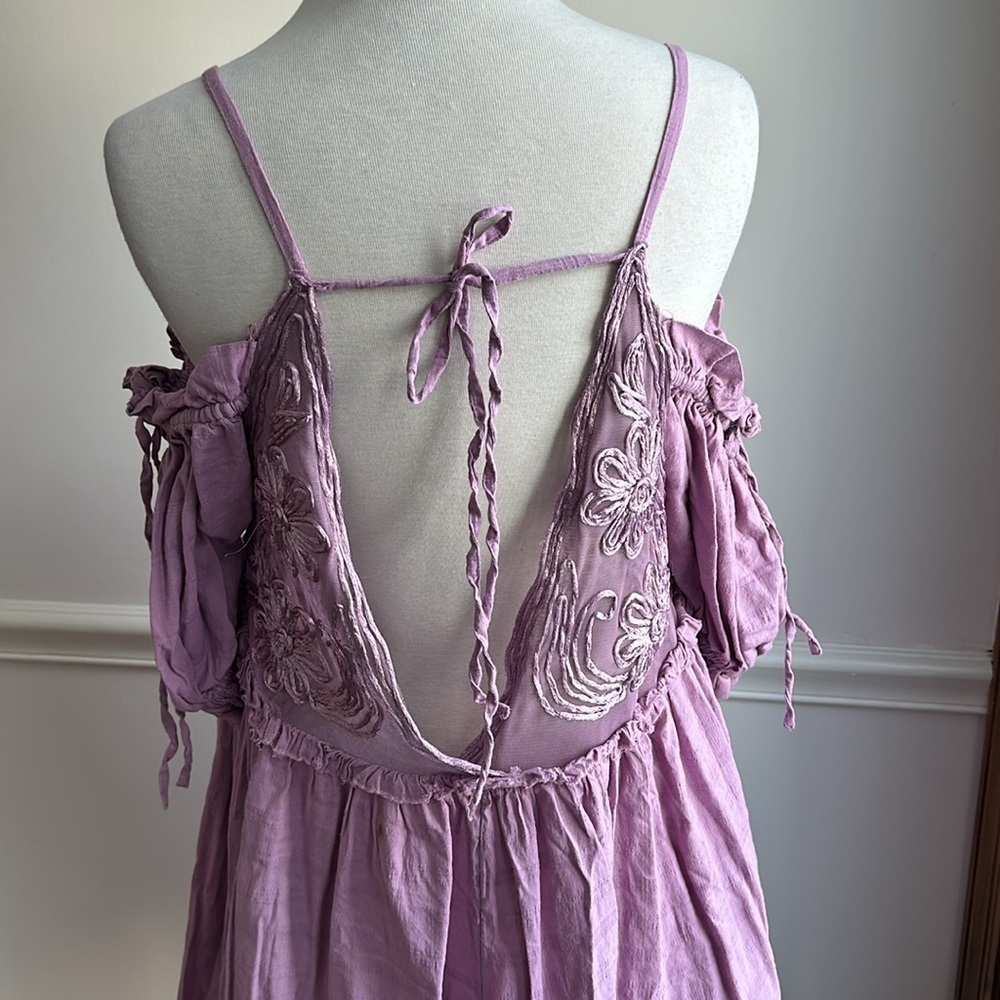 Free People Bali Badlands purple baby doll Off shoulder Mini Dress Medium EUC - Picture 8 of 11